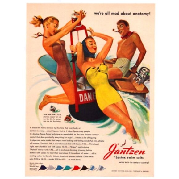 1949 Print Ad Jantzen Lastex Swim Suits Jan Sun Oil Boat Mad About Anatomy! - Picture 3 of 3